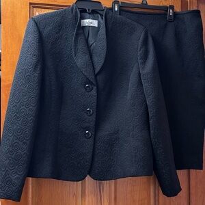 Le Suit Women's Black Textured Career Blazer and Skirt Set Sz 14